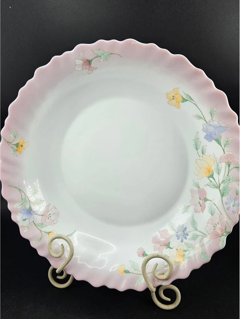 Vtg Arcopal France Elise Large Round Low Serving Bowl Pink Ombre Rim Floral 11